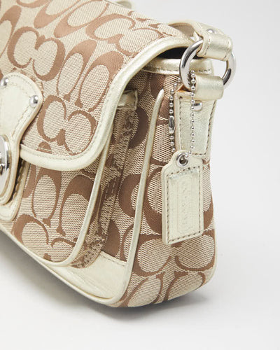 Y2K 00s Women's Cream Coach Monogram Shoulder Mini Bag