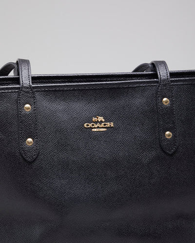 Woman's Black Coach Classic Coated Canvas Tote Bag