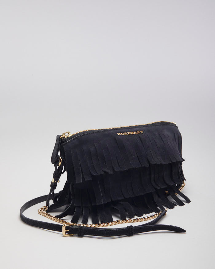 Y2k 00s Burberry Black Suede Fringe Crossbody Bag