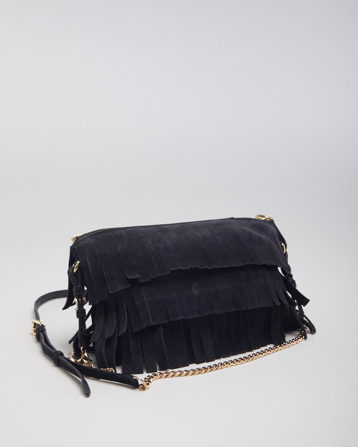 Y2k 00s Burberry Black Suede Fringe Crossbody Bag