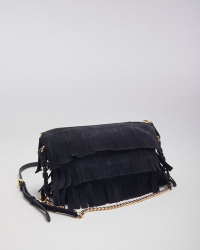 Y2k 00s Burberry Black Suede Fringe Crossbody Bag