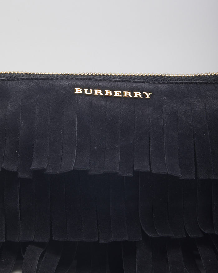 Y2k 00s Burberry Black Suede Fringe Crossbody Bag