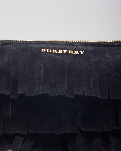 Y2k 00s Burberry Black Suede Fringe Crossbody Bag