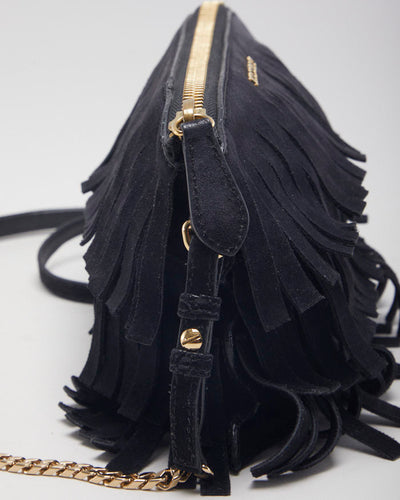 Y2k 00s Burberry Black Suede Fringe Crossbody Bag