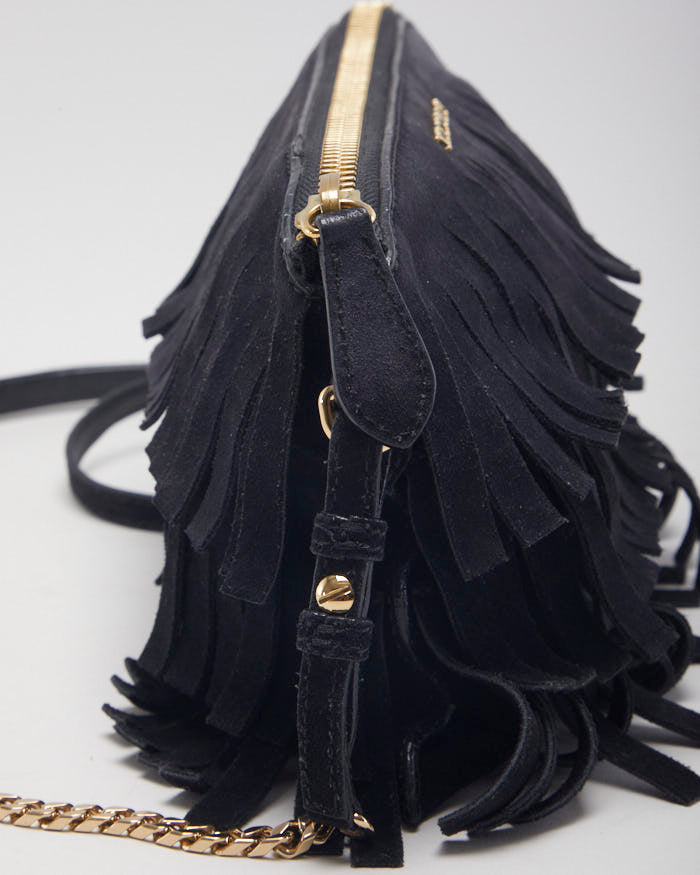 Y2k 00s Burberry Black Suede Fringe Crossbody Bag