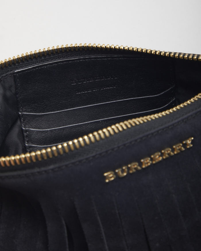 Y2k 00s Burberry Black Suede Fringe Crossbody Bag