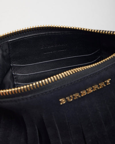 Y2k 00s Burberry Black Suede Fringe Crossbody Bag