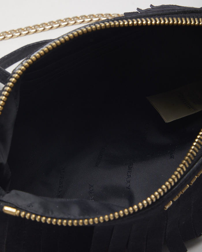 Y2k 00s Burberry Black Suede Fringe Crossbody Bag
