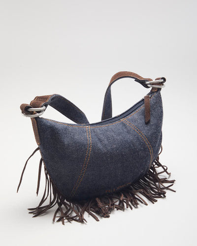 Vintage Polo Jeans Denim Suede Fringe Bag