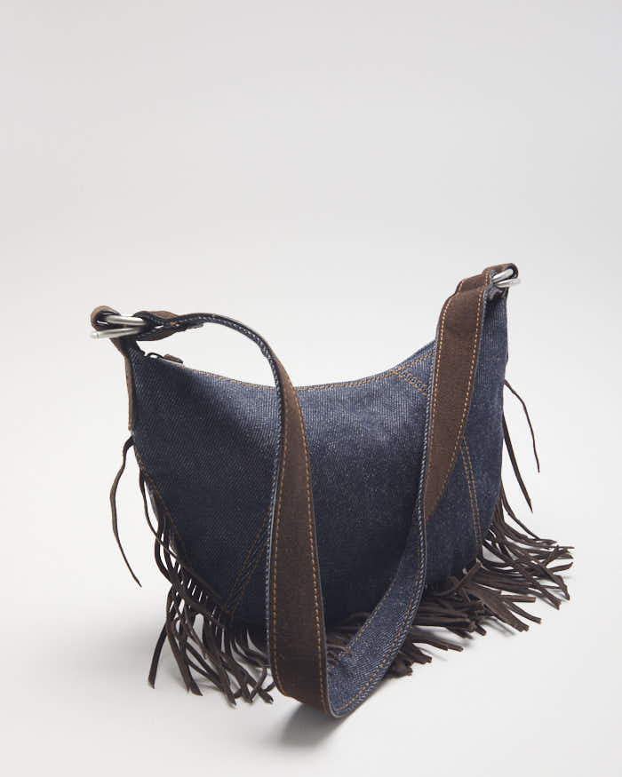 Vintage Polo Jeans Denim Suede Fringe Bag