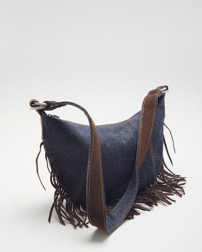 Vintage Polo Jeans Denim Suede Fringe Bag