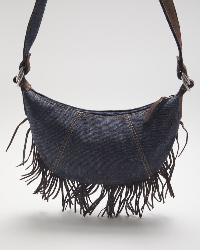 Vintage Polo Jeans Denim Suede Fringe Bag