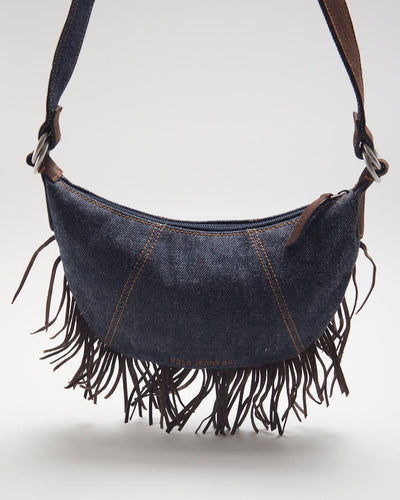 Vintage Polo Jeans Denim Suede Fringe Bag