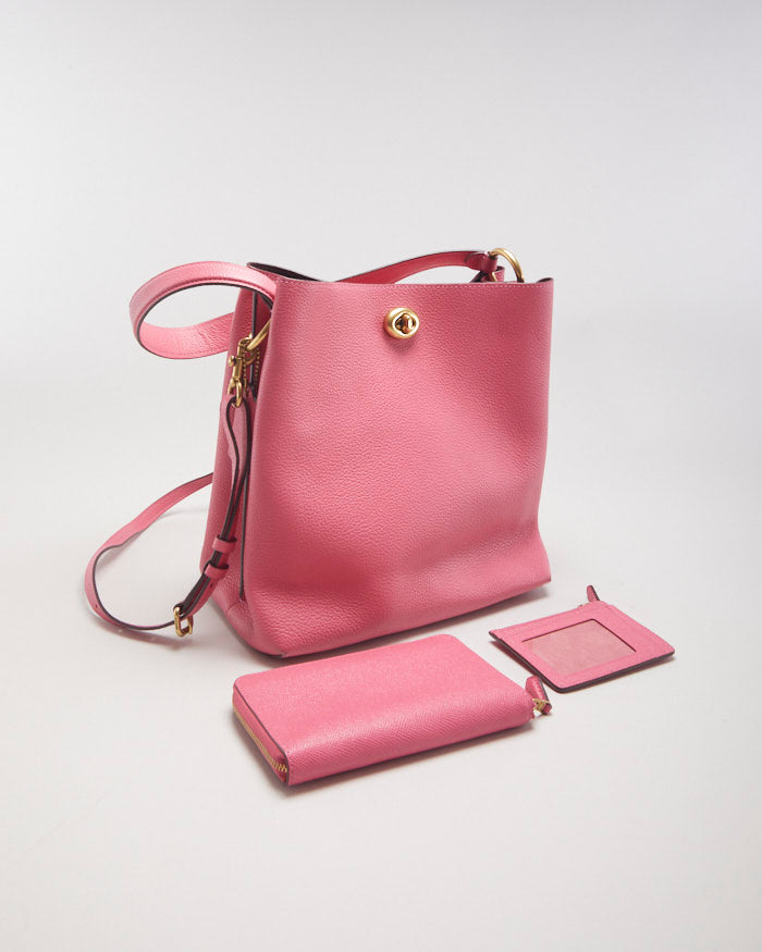 Coach Charlie Bucket Bag Pink With Matching Purse And Card Holder