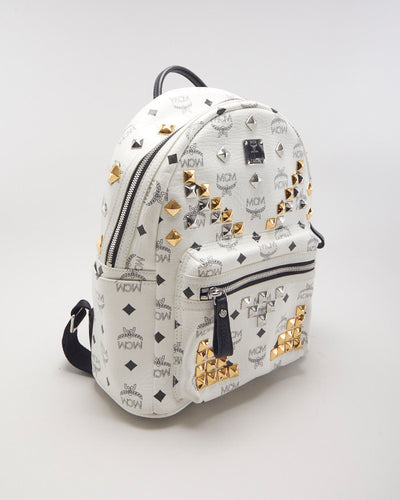 MCM Stark White Leather Backpack