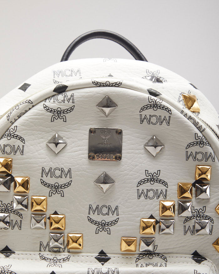 MCM Stark White Leather Backpack