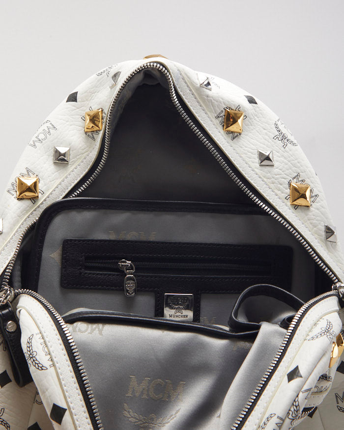 MCM Stark White Leather Backpack