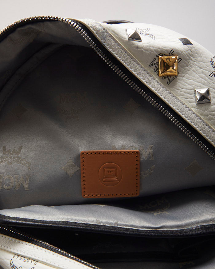 MCM Stark White Leather Backpack