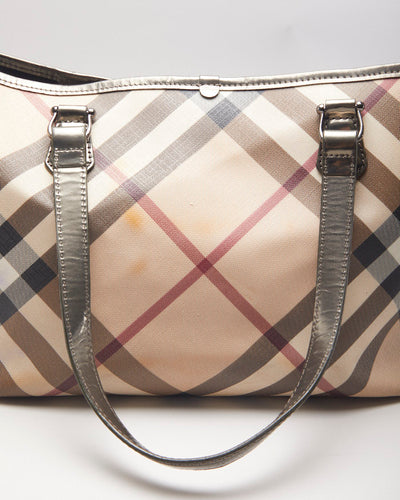 Burberry Nova Check Leather Tote With Metallic Straps