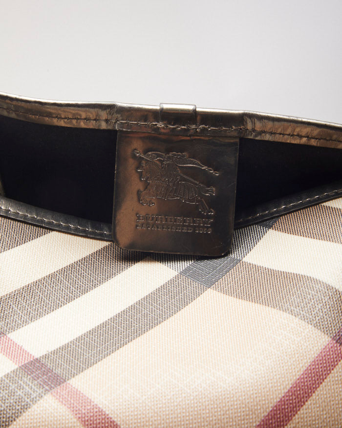 Burberry Nova Check Leather Tote With Metallic Straps