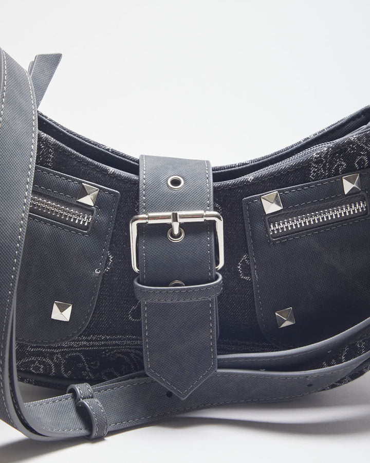 Y2k 00s Paisley Pattern Studded Mini Shoulder Bag