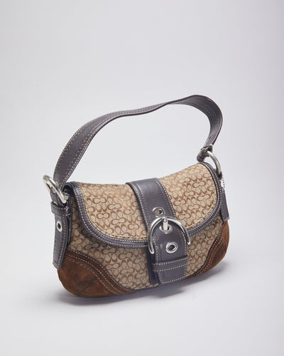 Coach Brown Leather Monogram Mini Handbag