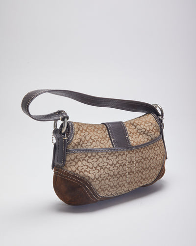 Coach Brown Leather Monogram Mini Handbag