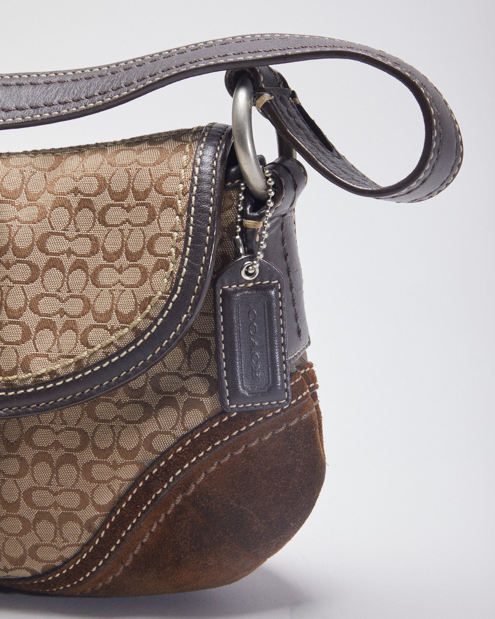 Coach Brown Leather Monogram Mini Handbag