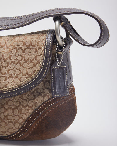 Coach Brown Leather Monogram Mini Handbag