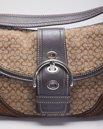 Coach Brown Leather Monogram Mini Handbag