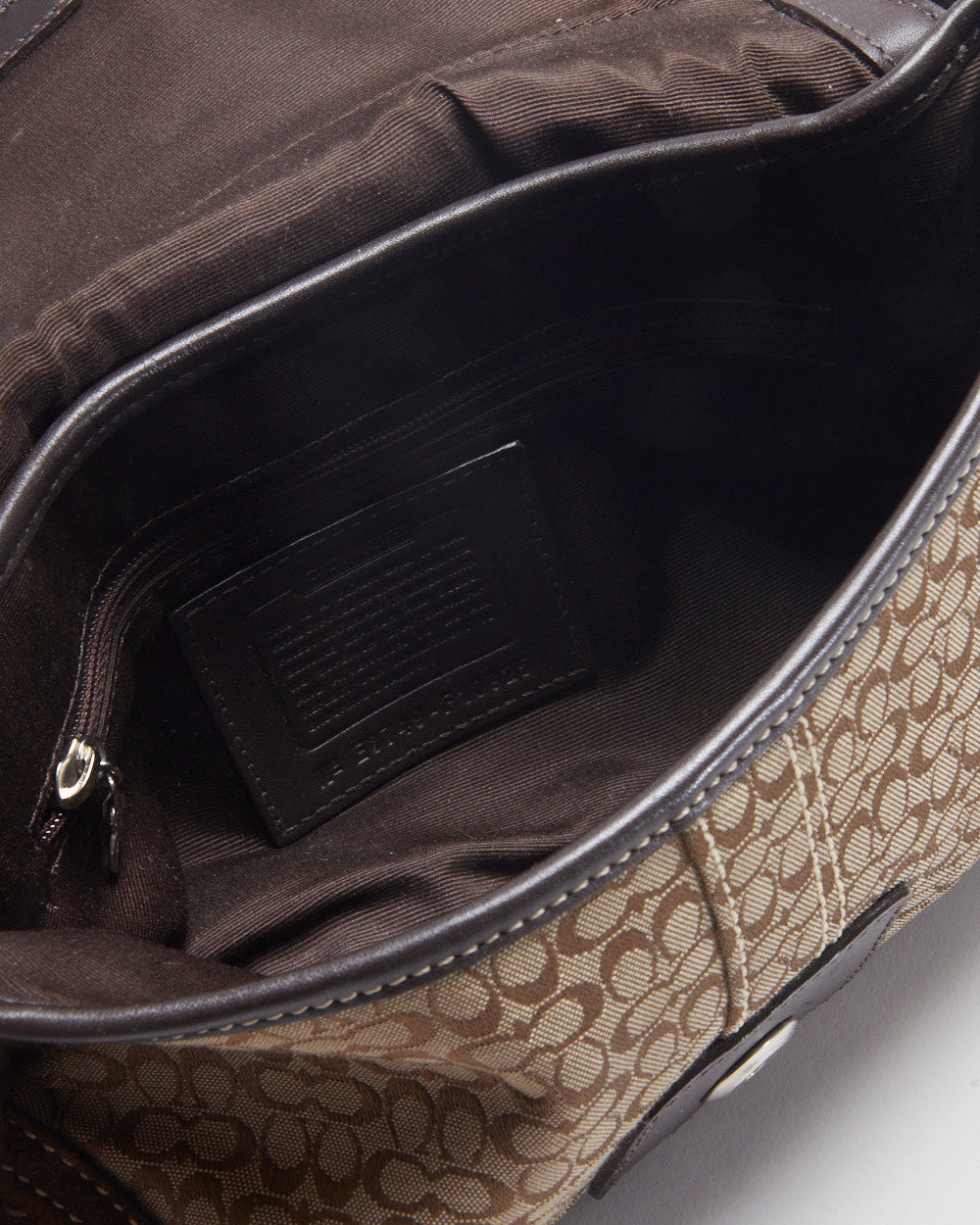 Coach Brown Leather Monogram Mini Handbag