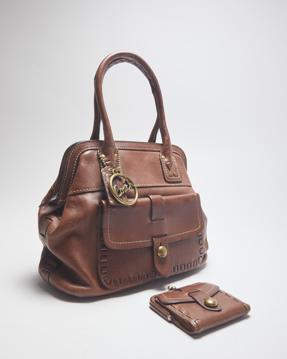 Vintage Coach Brown Leather Handbag & PUrse