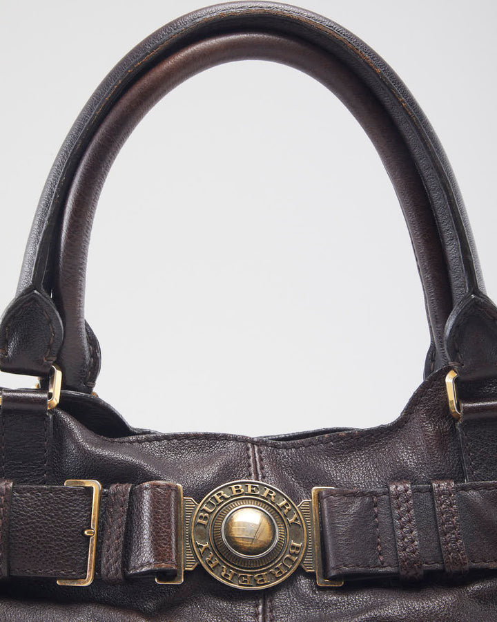 Vintage Burberry Brown Leather Handbag & Purse