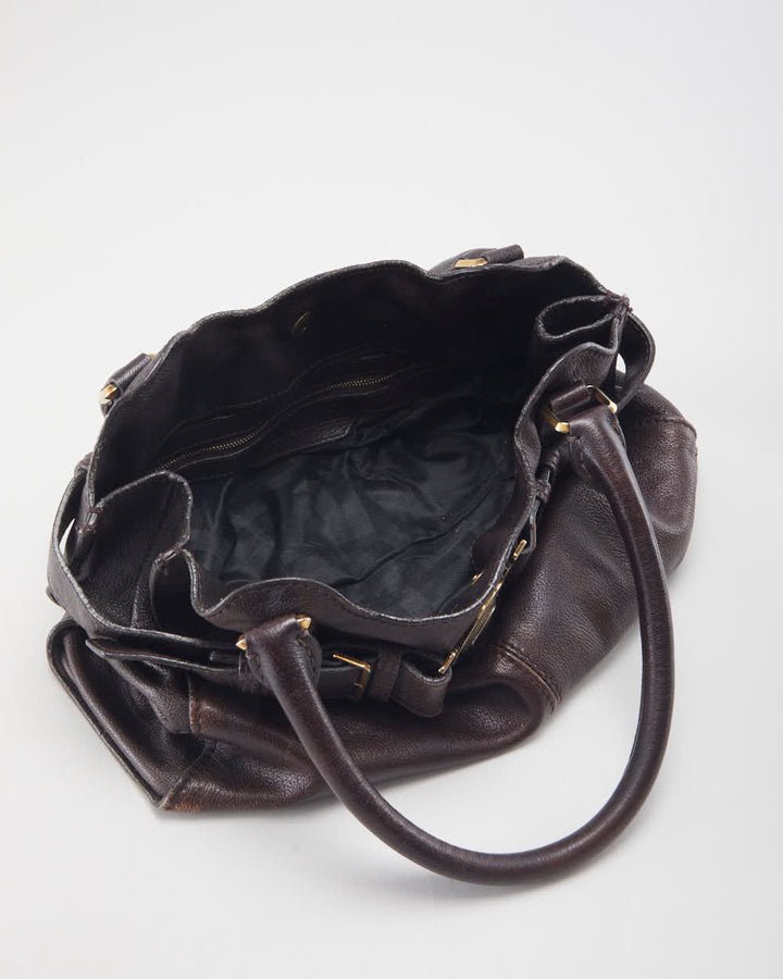 Vintage Burberry Brown Leather Handbag Purse - Main Image