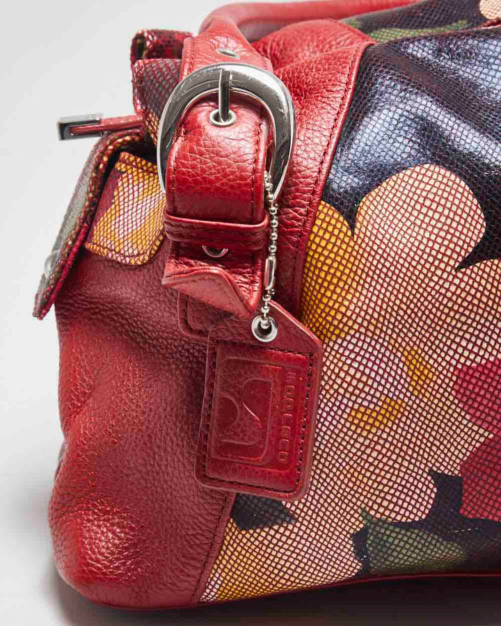 Y2K Soprano Red Leather Floral Handbag