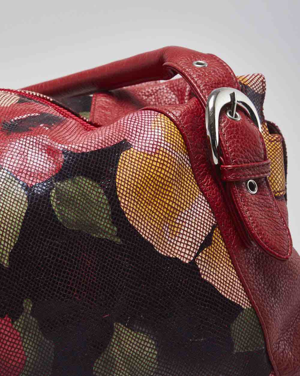 Y2K Soprano Red Leather Floral Handbag
