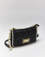 Betsey Johnson Black Leather Heart Quilted Cross-body Bag