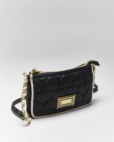 Betsey Johnson Black Leather Heart Quilted Cross-body Bag