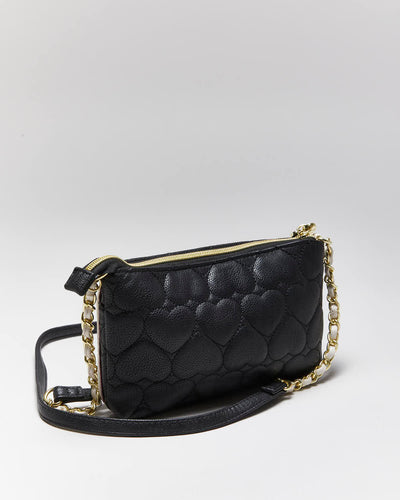 Betsey Johnson Black Leather Heart Quilted Cross-body Bag
