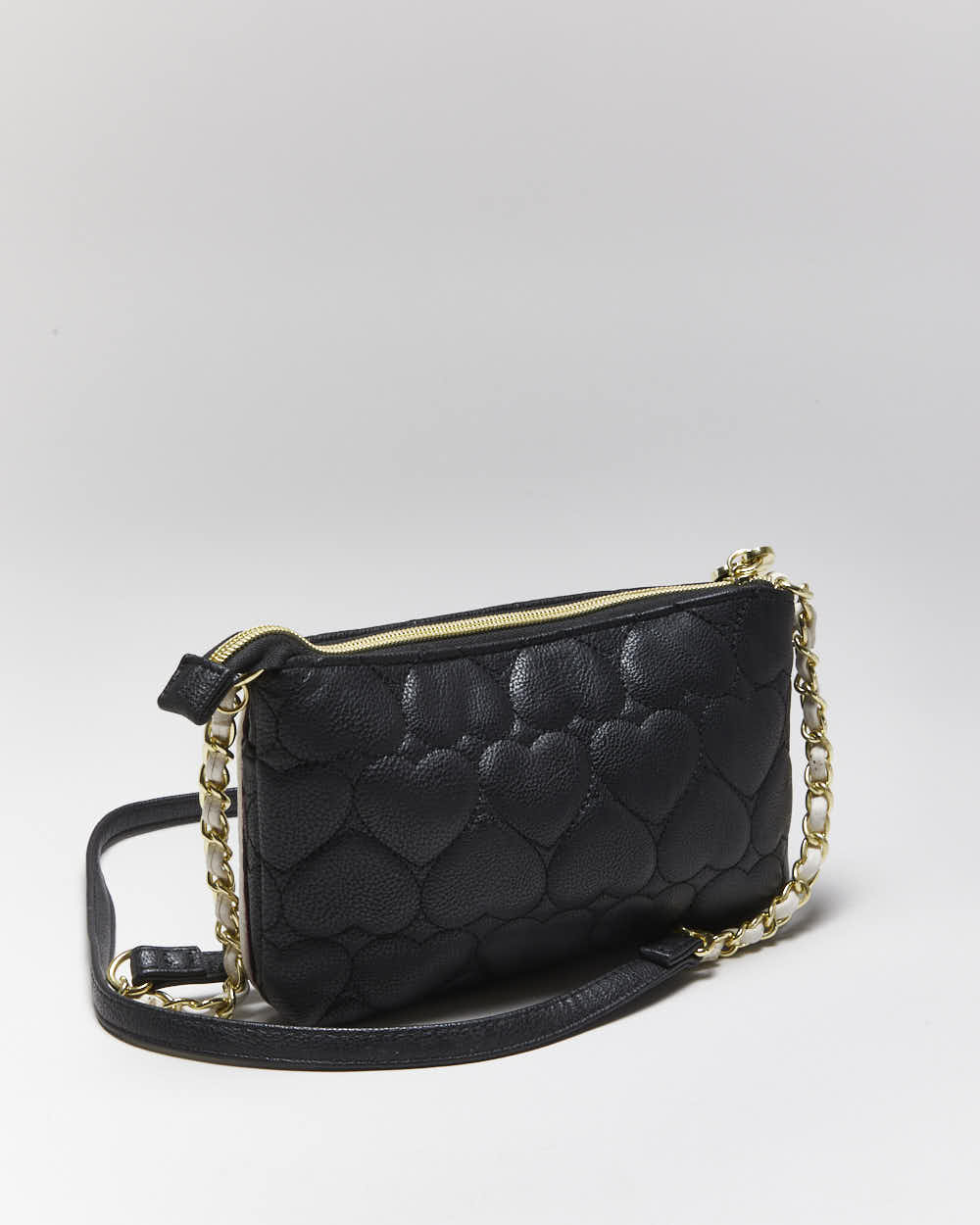 Betsey Johnson Black Leather Heart Quilted Cross-body Bag