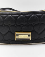 Betsey Johnson Black Leather Heart Quilted Cross-body Bag