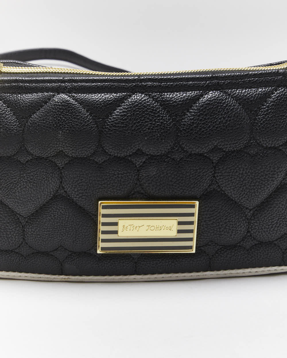 Betsey Johnson Black Leather Heart Quilted Cross-body Bag