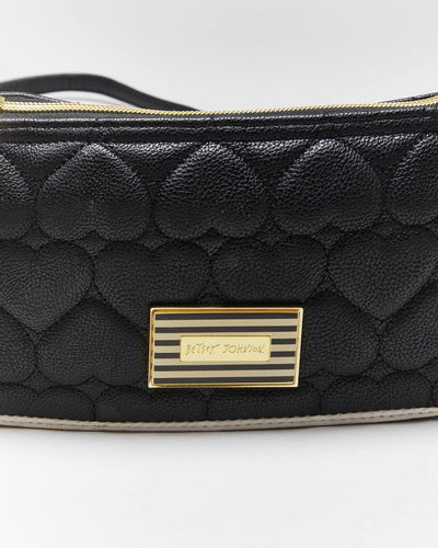 Betsey Johnson Black Leather Heart Quilted Cross-body Bag