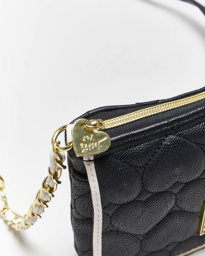 Betsey Johnson Black Leather Heart Quilted Cross-body Bag