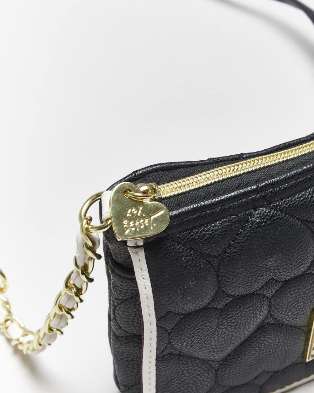 Betsey Johnson Black Leather Heart Quilted Cross-body Bag