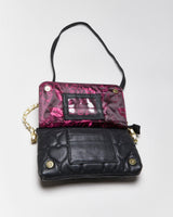 Betsey Johnson Black Leather Heart Quilted Cross-body Bag