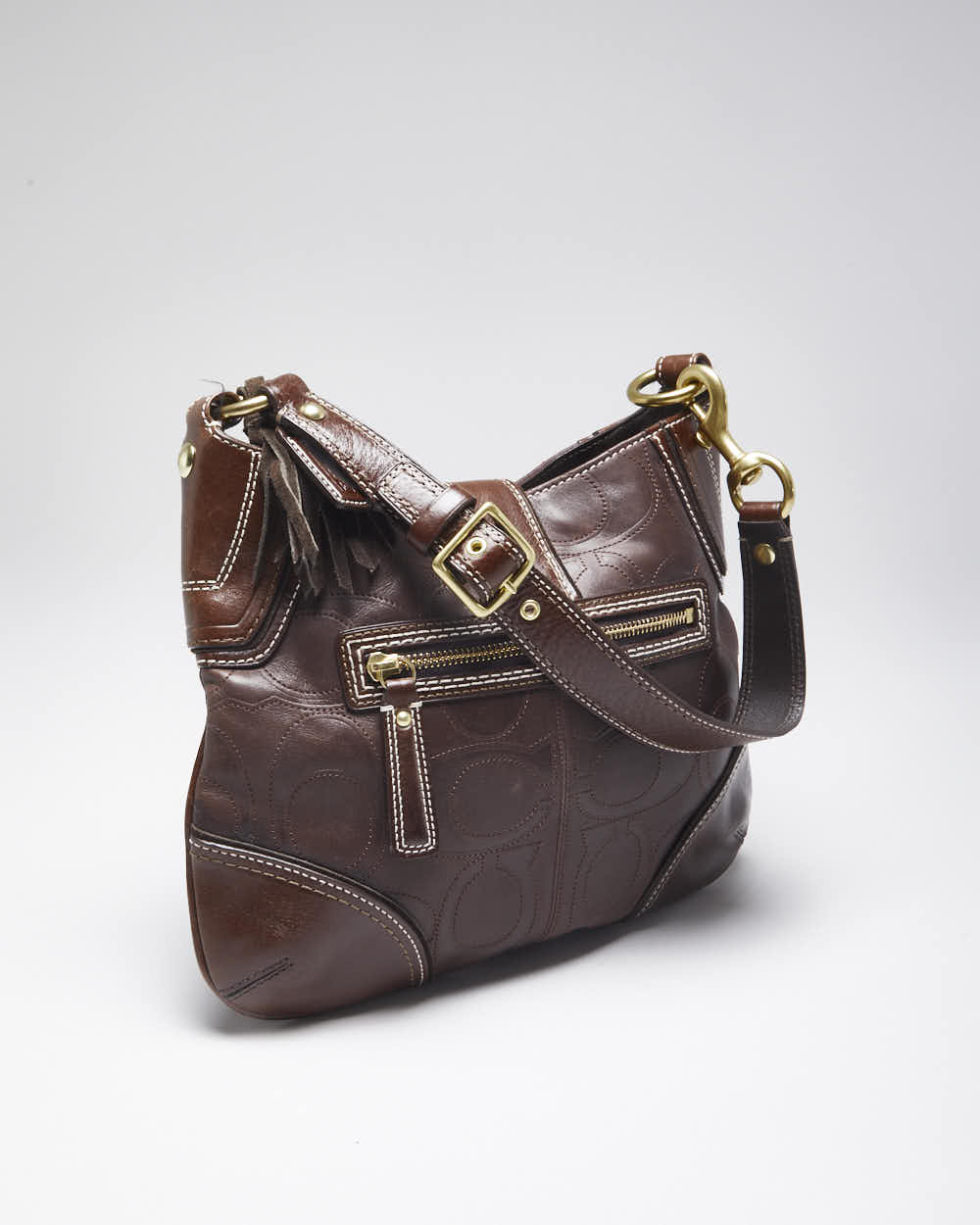 Vintage Coach Brown Monogram Leather Handbag