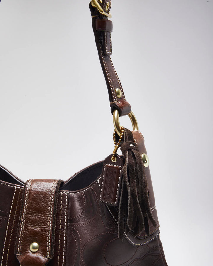 Vintage Coach Brown Monogram Leather Handbag