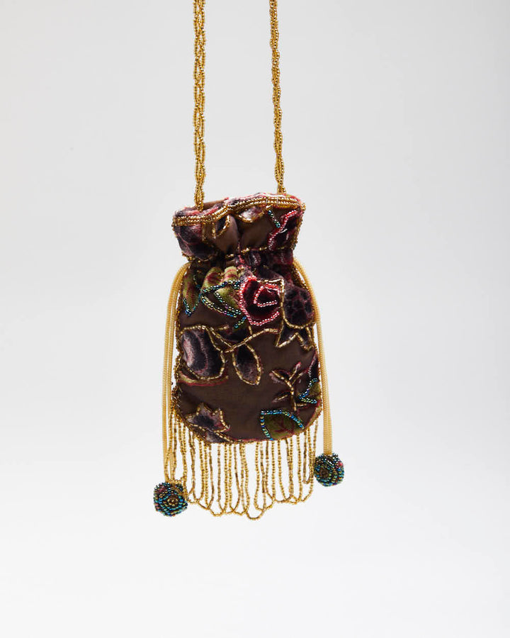 Vintage Velvet Beaded Cross-Body Bag