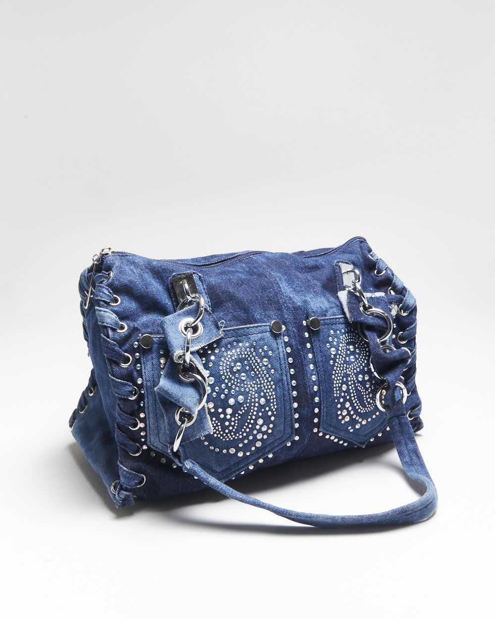 Vintage Y2k 00s Temptation Denim Rhinestone Handbag